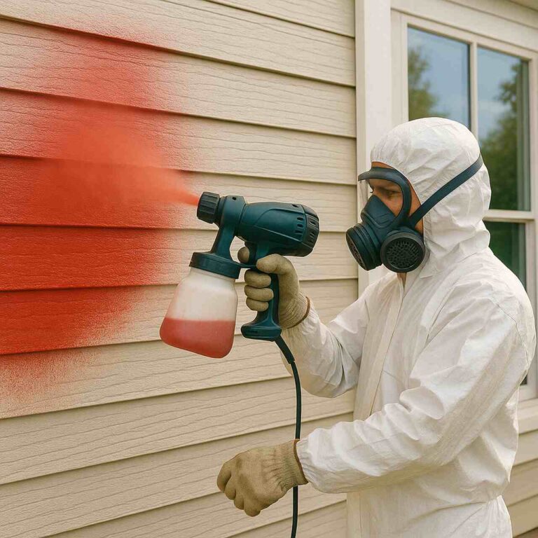 Trabalhador utilizando um pulverizador de tinta